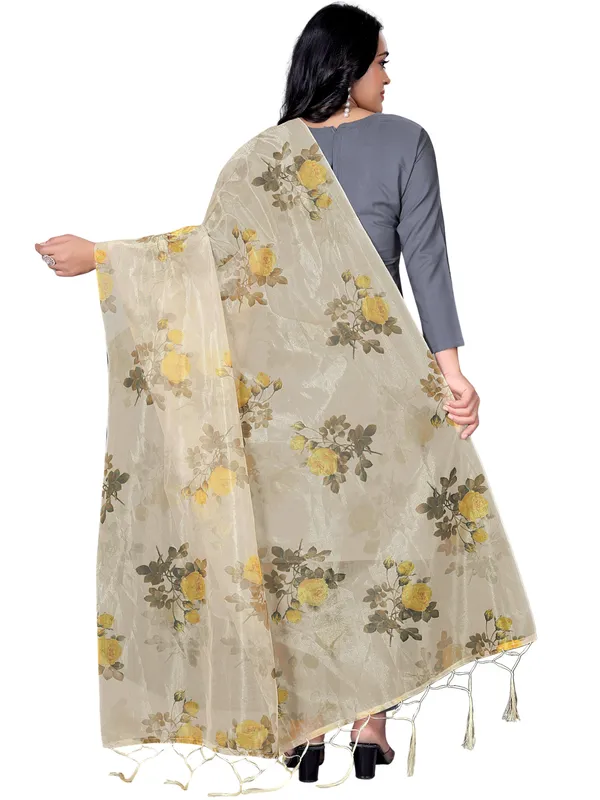 Organza_Dupatta_For_Women_Floral_Digital_Print_With_Tassels_Beige