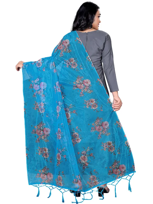 Organza_Dupatta_For_Women_Floral_Digital_Print_With_Tassels_Sky_Blue
