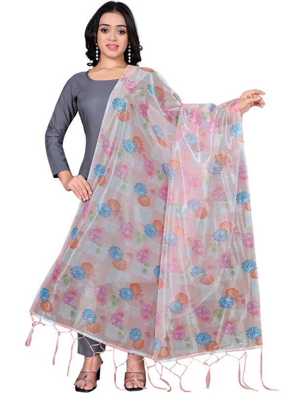 Organza_Dupatta_For_Women_Floral_Digital_Print_With_Tassels_White2
