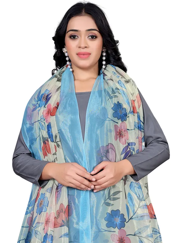 Organza_Dupatta_For_Women_Floral_Digital_Print_With_Tassels_White3