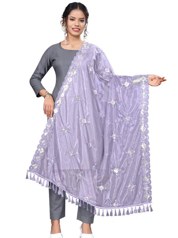 Organza_Embroidered_Dupatta_With_Sequins_Mirror_Work_Tassels_Lavender