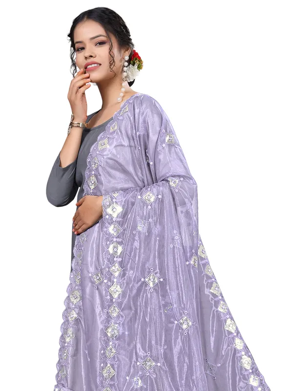 Organza_Embroidered_Dupatta_With_Sequins_Mirror_Work_Tassels_Lavender