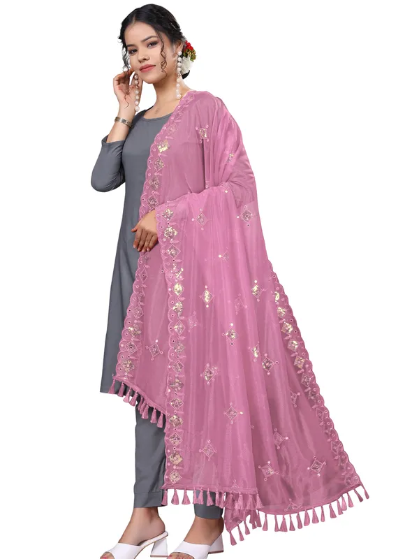 Organza_Embroidered_Dupatta_With_Sequins_Mirror_Work_Tassels_Onion_Pink