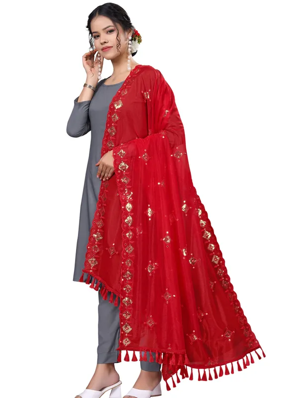 Organza_Embroidered_Dupatta_With_Sequins_Mirror_Work_Tassels_Red