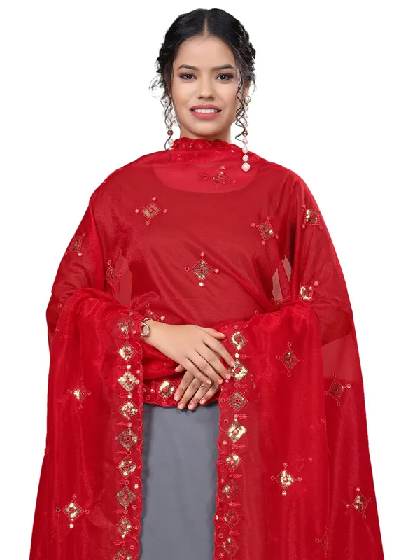 Organza_Embroidered_Dupatta_With_Sequins_Mirror_Work_Tassels_Red