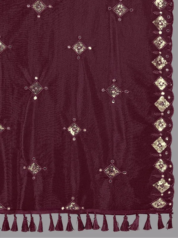 Organza_Embroidered_Dupatta_With_Sequins_Mirror_Work_Tassels_Wine