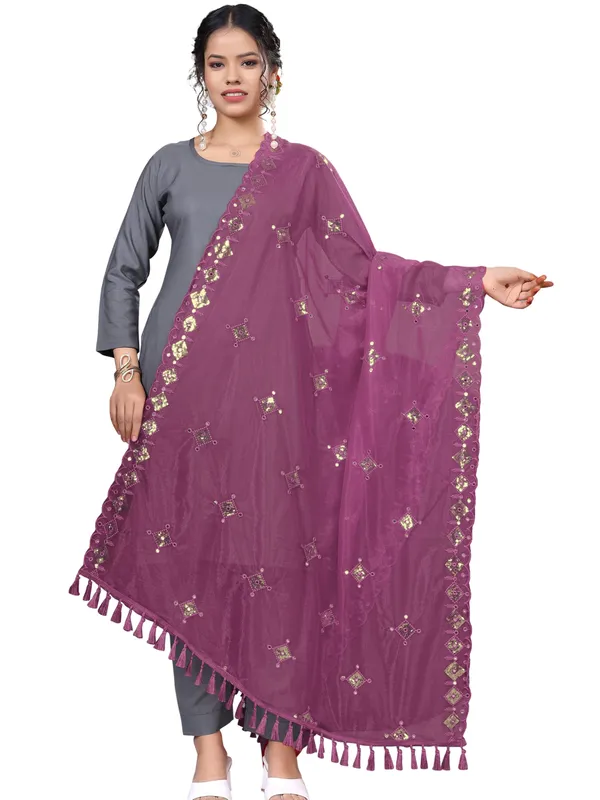 Organza_Embroidered_Dupatta_With_Sequins_Mirror_Work_Tassels_Pink