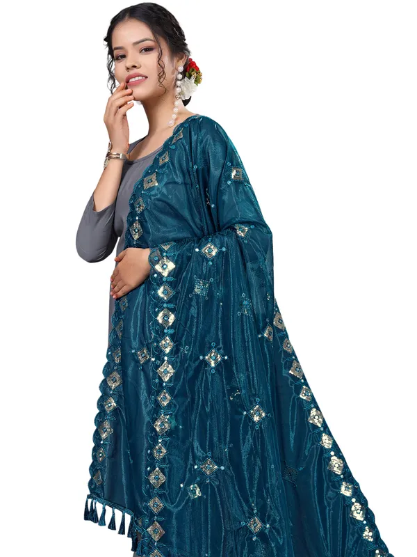 Organza_Embroidered_Dupatta_With_Sequins_Mirror_Work_Tassels_Kerosin_Blue