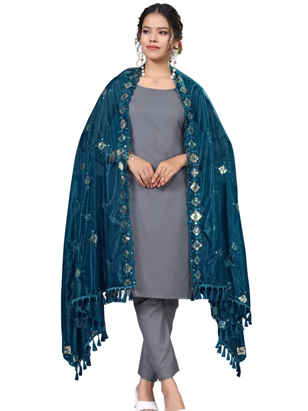 Organza_Embroidered_Dupatta_With_Sequins_Mirror_Work_Tassels_Kerosin_Blue