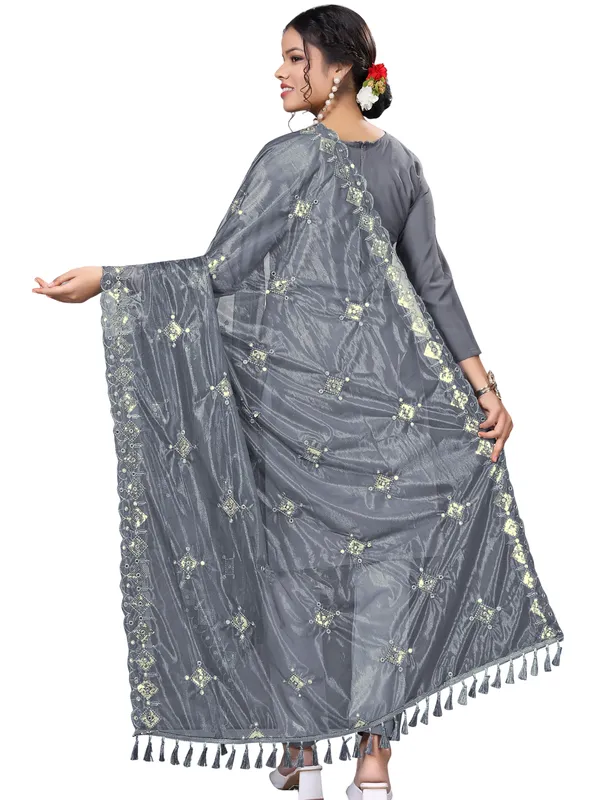 Organza_Embroidered_Dupatta_With_Sequins_Mirror_Work_Tassels_Grey