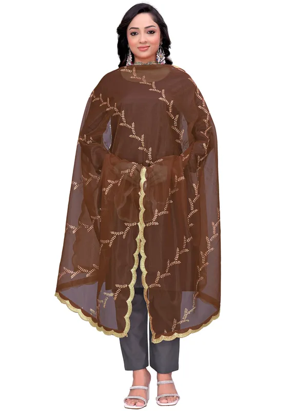 Organza_Embroidered_Dupatta_With_Sequin_Work_Scalloped_Border_Brown