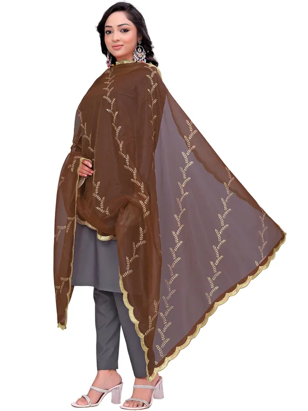 Organza_Embroidered_Dupatta_With_Sequin_Work_Scalloped_Border_Brown