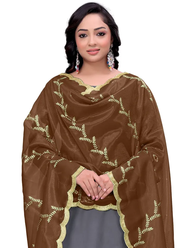 Organza_Embroidered_Dupatta_With_Sequin_Work_Scalloped_Border_Brown