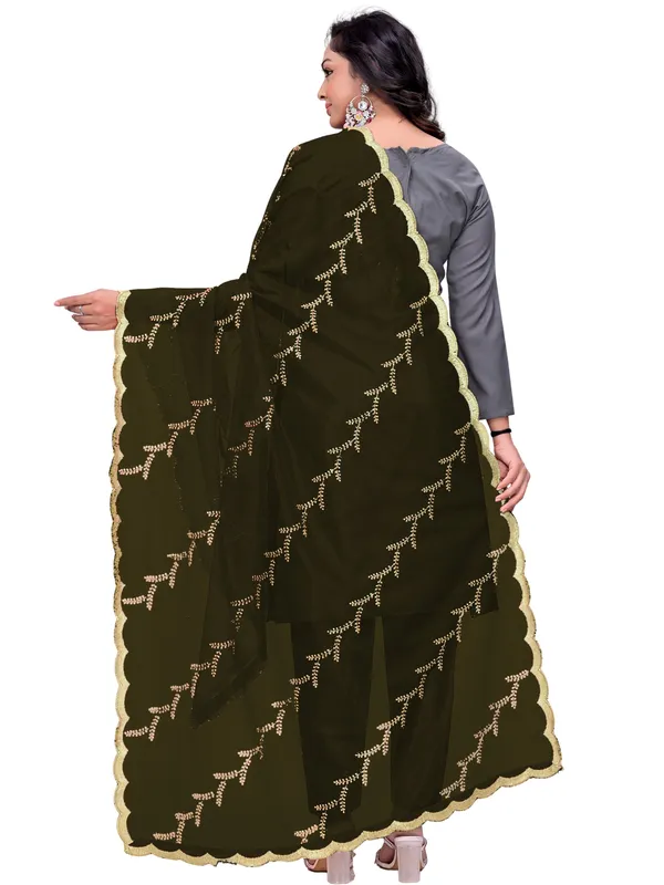 Organza_Embroidered_Dupatta_With_Sequin_Work_Scalloped_Border_Mahendi_Green