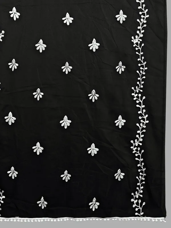 Chiffon_Embroidered_Dupatta_With_Floral_Butis_Pom_Pom_Lace_Black