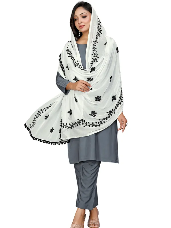 Chiffon_Embroidered_Dupatta_With_Floral_Butis_Pom_Pom_Lace_White2