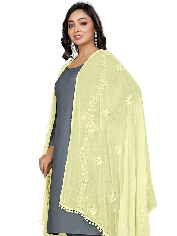 Chiffon_Embroidered_Dupatta_With_Floral_Butis_Pom_Pom_Lace_Cream