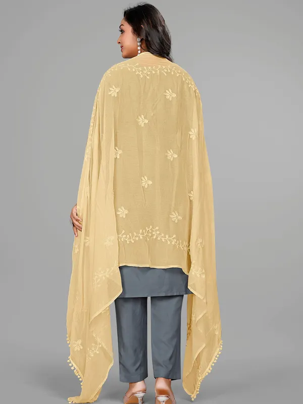 Chiffon_Embroidered_Dupatta_With_Floral_Butis_Pom_Pom_Lace_Beige