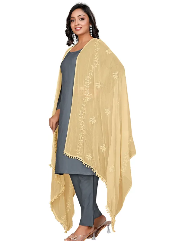 Chiffon_Embroidered_Dupatta_With_Floral_Butis_Pom_Pom_Lace_Beige