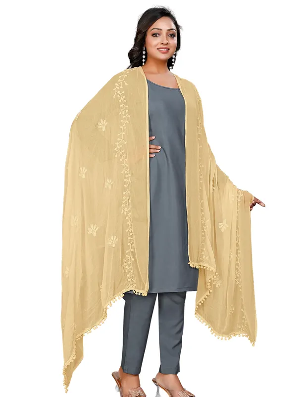 Chiffon_Embroidered_Dupatta_With_Floral_Butis_Pom_Pom_Lace_Beige
