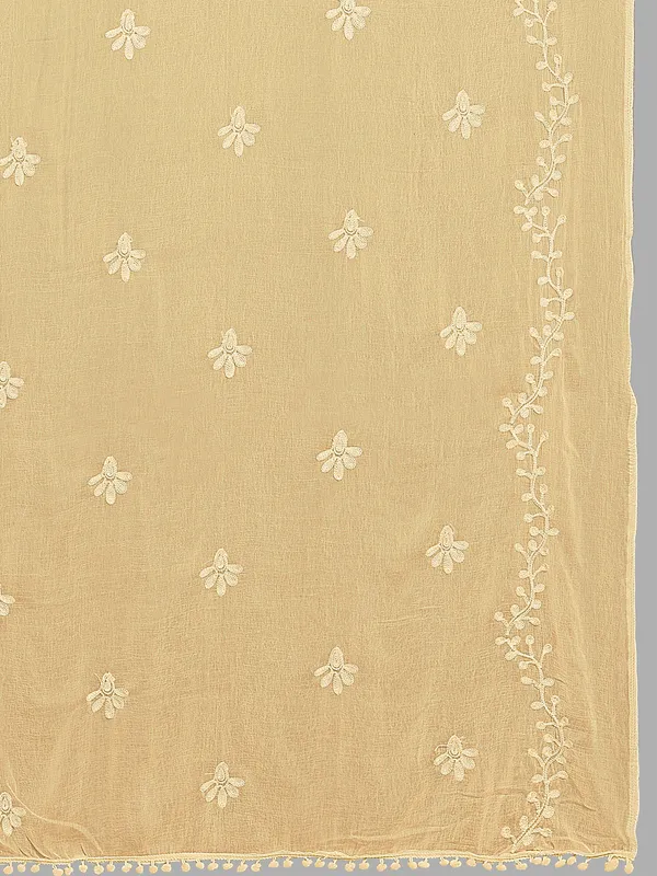 Chiffon_Embroidered_Dupatta_With_Floral_Butis_Pom_Pom_Lace_Beige