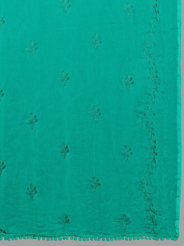 Chiffon_Embroidered_Dupatta_With_Floral_Butis_Pom_Pom_Lace_Rama_Green