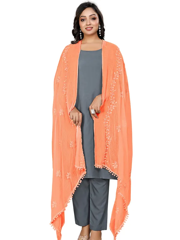 Chiffon_Embroidered_Dupatta_With_Floral_Butis_Pom_Pom_Lace_Peach