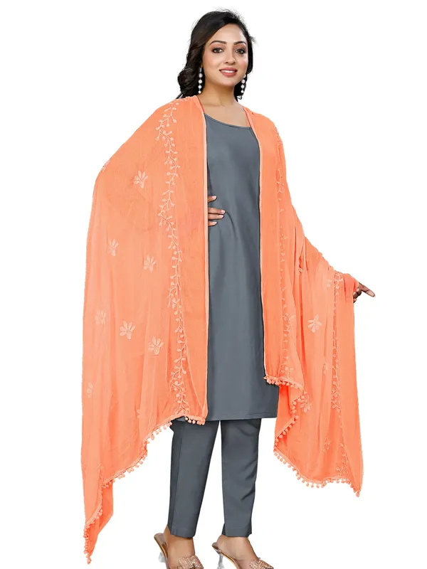 Chiffon_Embroidered_Dupatta_With_Floral_Butis_Pom_Pom_Lace_Peach