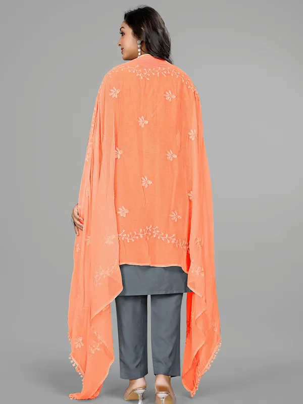Chiffon_Embroidered_Dupatta_With_Floral_Butis_Pom_Pom_Lace_Peach
