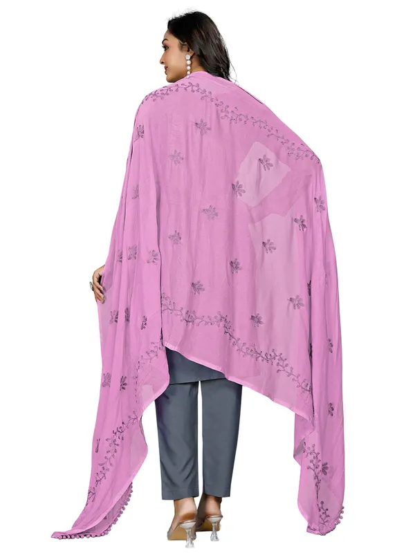 Chiffon_Embroidered_Dupatta_With_Floral_Butis_Pom_Pom_Lace_Light_Pink
