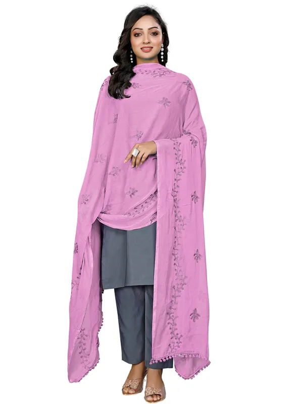 Chiffon_Embroidered_Dupatta_With_Floral_Butis_Pom_Pom_Lace_Light_Pink