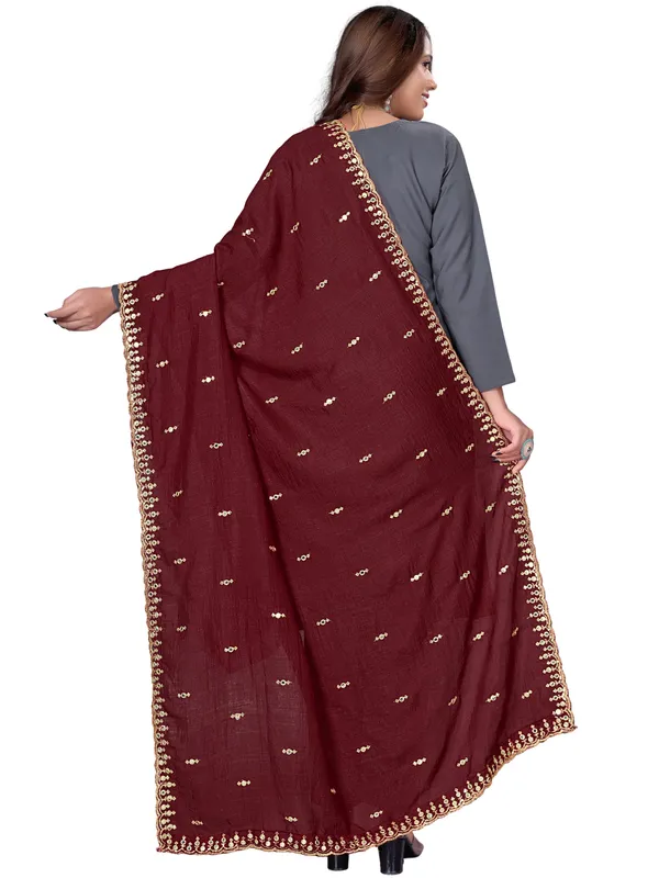 Vichitra_Art_Silk_Embroidered_Dupatta_With_Mirror_Work_Border_Maroon