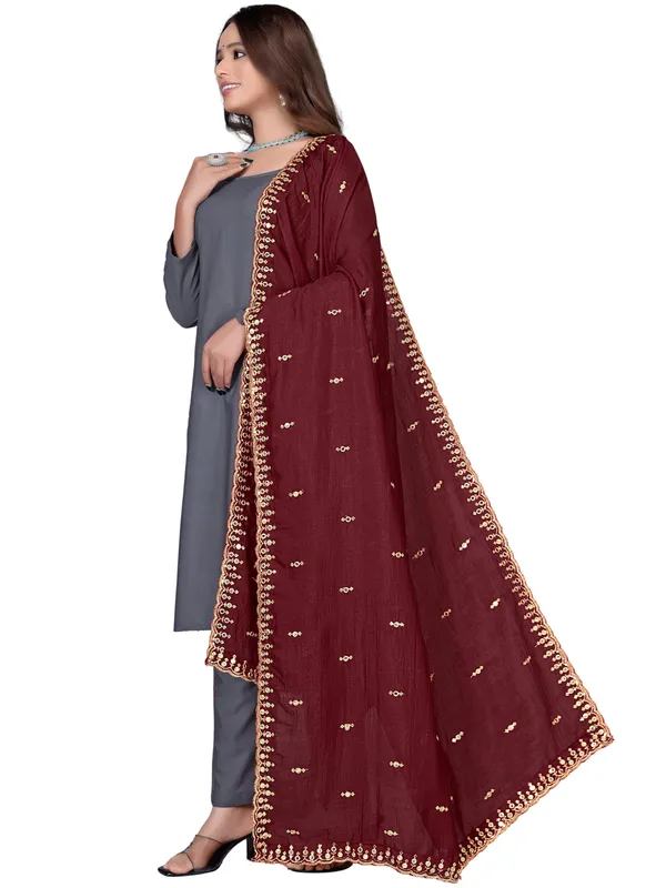 Vichitra_Art_Silk_Embroidered_Dupatta_With_Mirror_Work_Border_Maroon