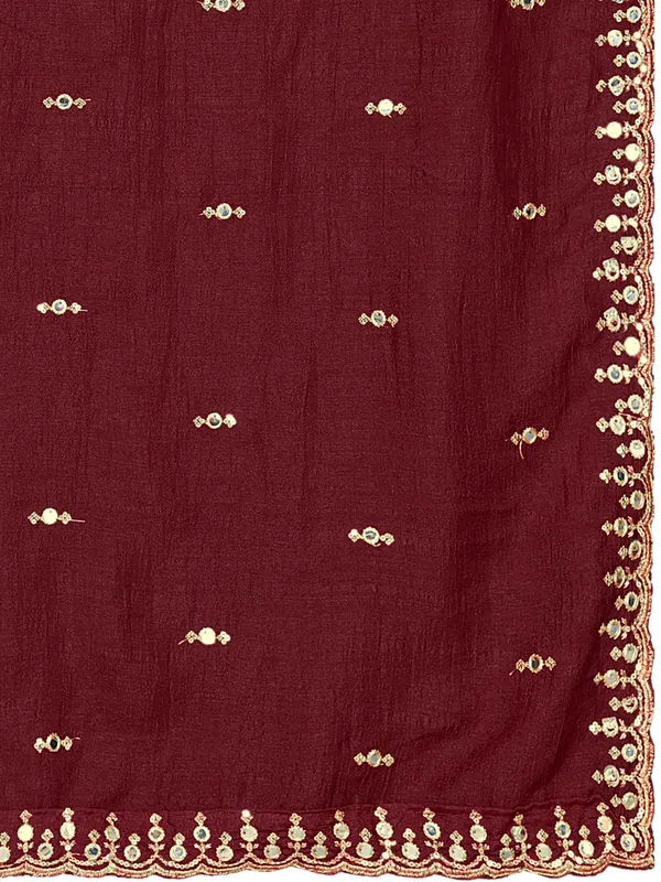 Vichitra_Art_Silk_Embroidered_Dupatta_With_Mirror_Work_Border_Maroon