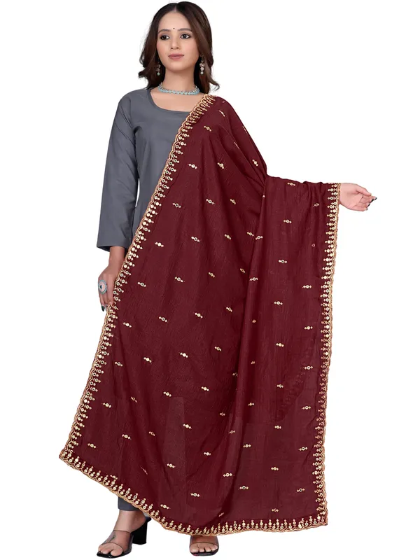 Vichitra_Art_Silk_Embroidered_Dupatta_With_Mirror_Work_Border_Maroon