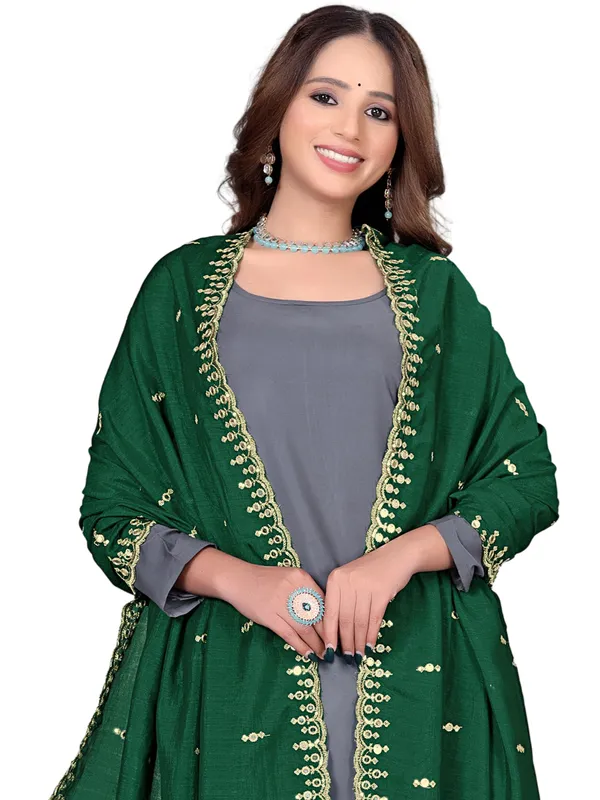 Vichitra_Art_Silk_Embroidered_Dupatta_With_Mirror_Work_Border_Green