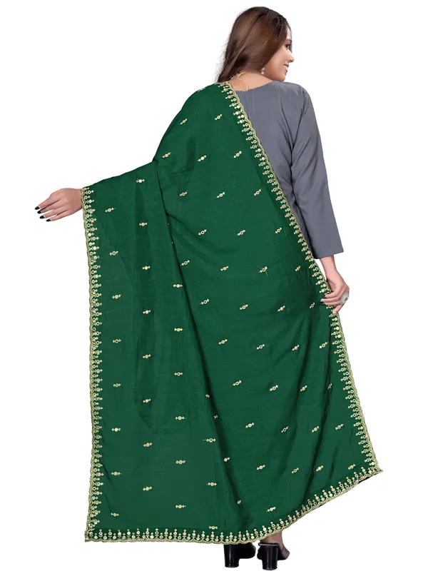 Vichitra_Art_Silk_Embroidered_Dupatta_With_Mirror_Work_Border_Green