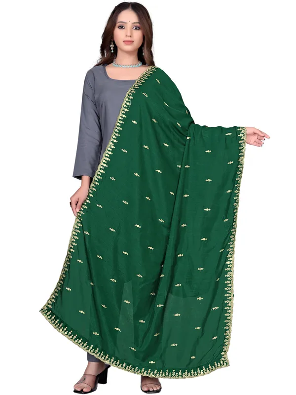 Vichitra_Art_Silk_Embroidered_Dupatta_With_Mirror_Work_Border_Green