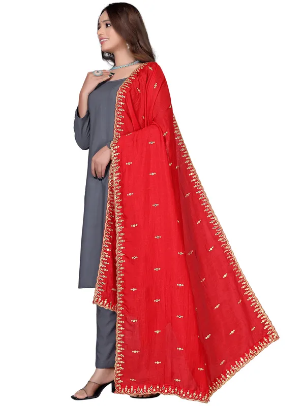 Vichitra_Art_Silk_Embroidered_Dupatta_With_Mirror_Work_Border_Red