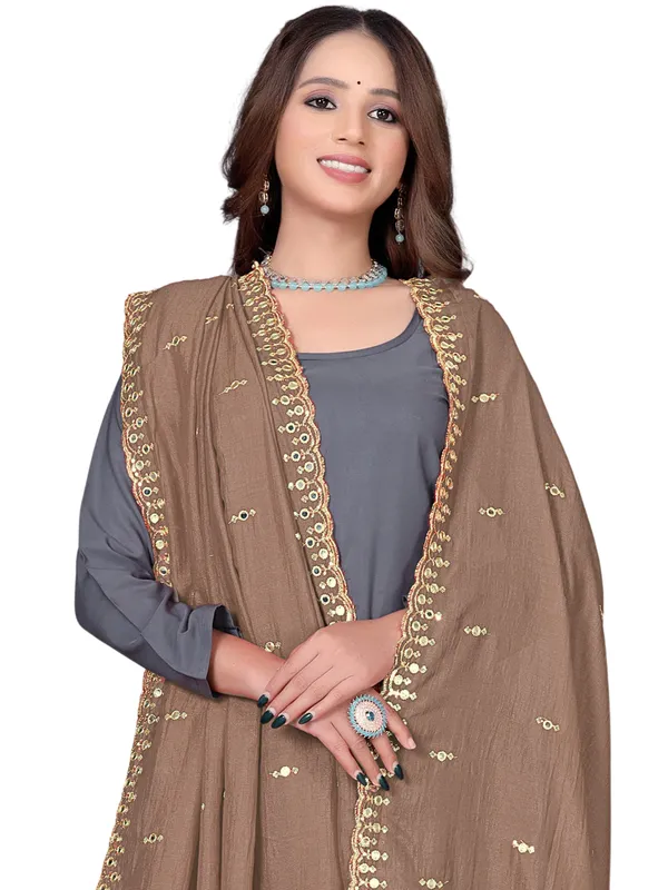 Vichitra_Art_Silk_Embroidered_Dupatta_With_Mirror_Work_Border_Brown