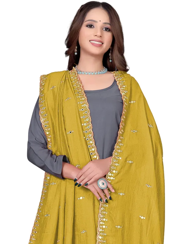 Vichitra_Art_Silk_Embroidered_Dupatta_With_Mirror_Work_Border_Mustard_Yellow