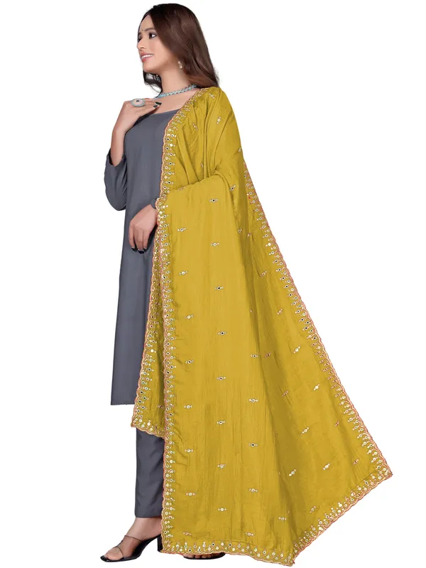 Vichitra_Art_Silk_Embroidered_Dupatta_With_Mirror_Work_Border_Mustard_Yellow