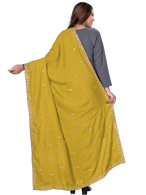 Vichitra_Art_Silk_Embroidered_Dupatta_With_Mirror_Work_Border_Mustard_Yellow