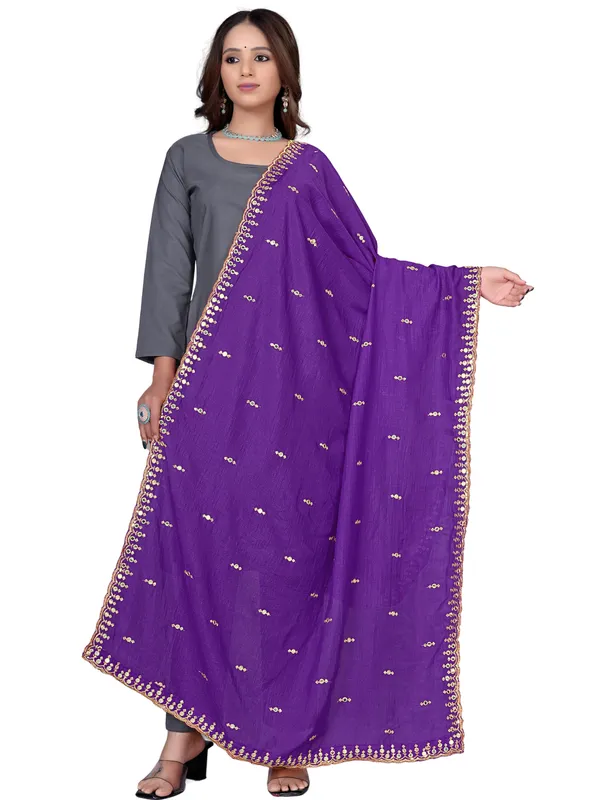 Vichitra_Art_Silk_Embroidered_Dupatta_With_Mirror_Work_Border_Purple