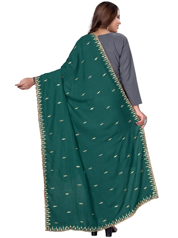 Vichitra_Art_Silk_Embroidered_Dupatta_With_Mirror_Work_Border_Rama_Green