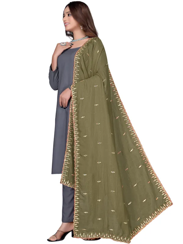 Vichitra_Art_Silk_Embroidered_Dupatta_With_Mirror_Work_Border_Mahendi_Green