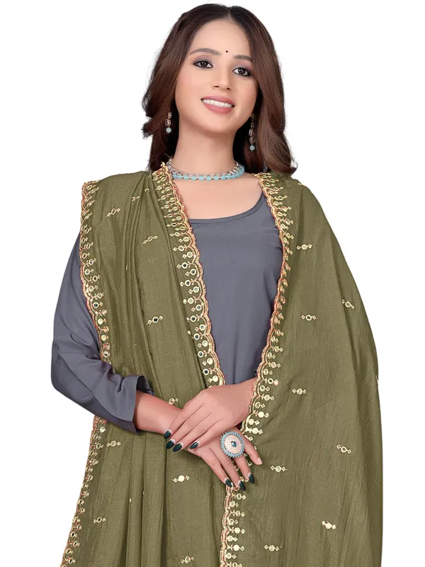 Vichitra_Art_Silk_Embroidered_Dupatta_With_Mirror_Work_Border_Mahendi_Green