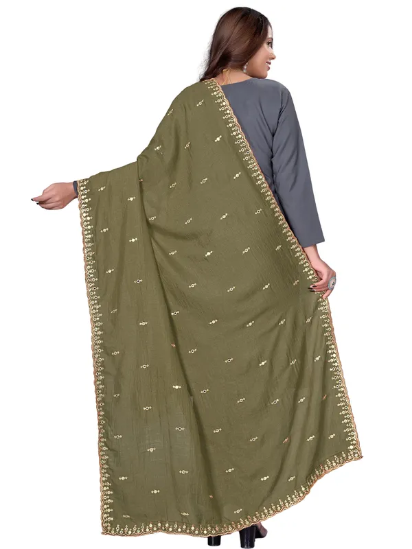Vichitra_Art_Silk_Embroidered_Dupatta_With_Mirror_Work_Border_Mahendi_Green
