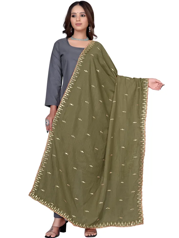 Vichitra_Art_Silk_Embroidered_Dupatta_With_Mirror_Work_Border_Mahendi_Green