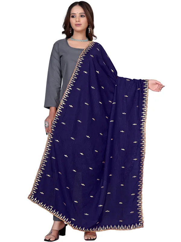 Vichitra_Art_Silk_Embroidered_Dupatta_With_Mirror_Work_Border_Navy_Blue